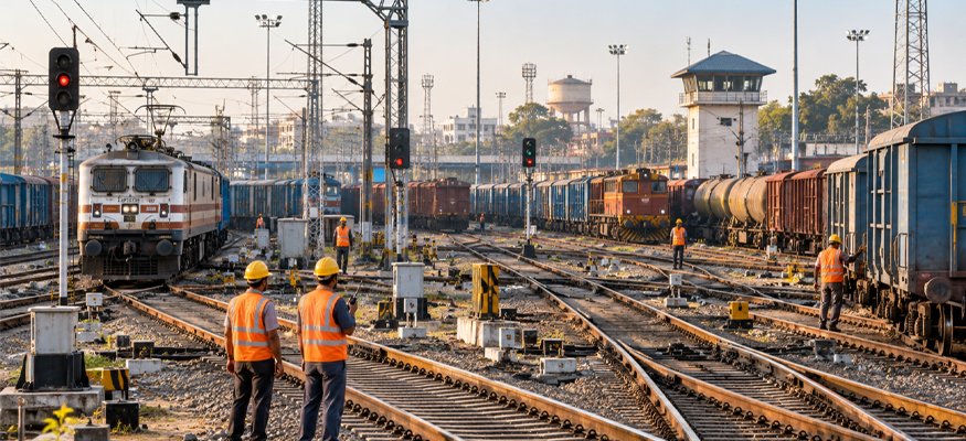 Field team conducting infrastructure inspection along tracks